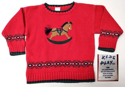 RARO? Suéter Caballo Mecedor De Colección KIDS PLAY~Rojo~18M~Infante~Melena Cola Hilo Niño Pequeño Foto 1 de 4