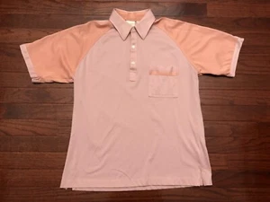 VINTAGE 1970's LONDON FOG POCKET POLO SHIRT MENS MEDIUM PINK SALMON 70's e - Picture 1 of 5