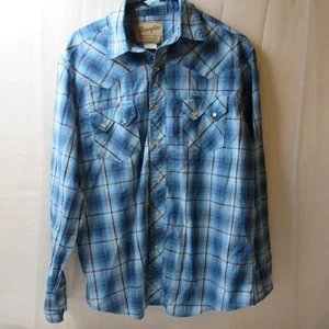 Wrangler Shirt Men Size Large Blue Western White Plaid Pocket Pearl Snaps Button - Picture 1 of 10