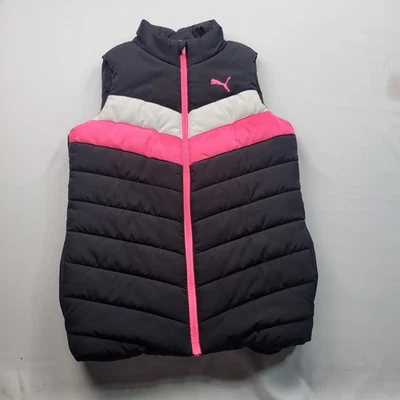 Chaleco Puma Puffer Juvenil Mediano 10/12 Negro Rosa Atlético Correr Puff Cremallera Completa Foto 1 de 4