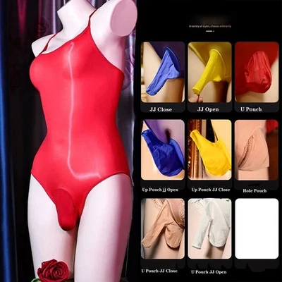 Sexy Men High Cut Bodysuit Oil Glossy Shiny Tights Shapping Leotard Underwear - Image 1 of 4