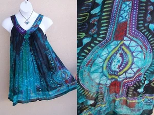 Sacred Threads NEW Boho Tie Dye Tank Top Dress size OS vneck Mandala Cami Blouse - Picture 1 of 13