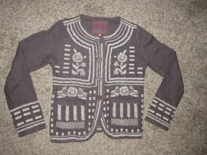 JOHNNY WAS SZ SMALL GRAY LINEN BUTTON UP JACKET IVORY FLORAL EMBROIDERED - Picture 1 of 6