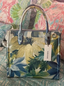 Brahmin Caroline Satchel Fiji Tropical Floral Print Blue Yellow Green NWT - Picture 1 of 7