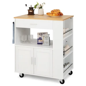 Kitchen Rolling Trolley Storage Cabinet w/Dwawe Shelves & Spice Rack Shelf White - Picture 1 of 8