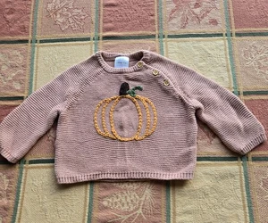 Little Co. Rouge Strickpullover Upcycling handbestickt Kürbis Größe 9m - Bild 1 von 10