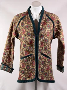 Vintage Orvis trapuntato maglione Womens piccolo 100% cotone clip anteriore velluto Trim - Foto 1 di 24