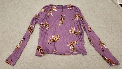 Nasty Gal 衬衫女式 4 紫色老虎印花长袖弹力上衣 — 第 1/4 张图片