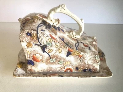 Plato de mantequilla decorativo vintage victoriano antiguo guardián de queso de cerámica inglesa Foto 1 de 4