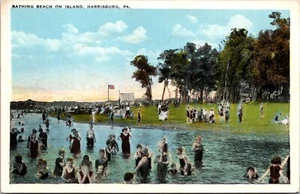 Postal de Bathing Beach on Island Harrisburg Pennsylvania - Imagen 1 de 2