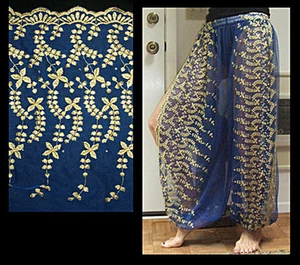 Pantalones harén danza del vientre azul con ranura de brocado dorado 2 - Imagen 1 de 1