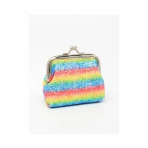 Childrens Girls Kids Rainbow Sequin Fabric Coin Purse Silver Clasp 9 x 7cm UK . - Picture 1 of 4