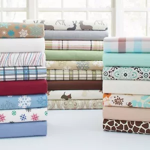 Solid or Print Cotton Heavyweight Flannel Bed Sheet Set - Picture 1 of 91