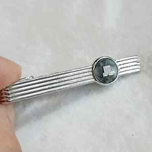 Lanvin Black Mother of Pearl Tie Clip Bar Silver Tone With Logo - Picture 1 of 7