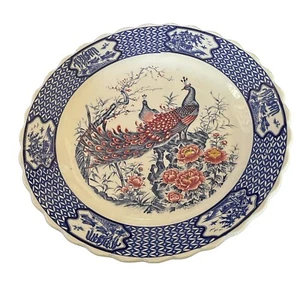 Vintage Toyo Peacock Platter Bowl Scalloped Edge - Picture 1 of 10