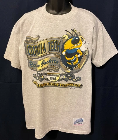 Vintage 90s GEORGIA TECH YELLOWJACKETS *Est 1885* T-Shirt CAPITOL Graphics NWT Cover