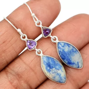 Natural Sodalite & Amethyst 925 Sterling Silver Earrings Jewelry CE29299 - Picture 1 of 1