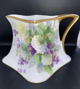 A Lanternier & Co Limoges Square pitcher Violets And Hydrangea - Picture 1 of 12