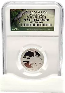 2014-S Silver 25c, America the Beautiful - Everglades - NGC PF69 Ultra Cameo ER - Picture 1 of 5