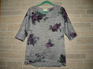 Bobbie Brooks Ladies Floral Rose Printed Gray Purple Roses Flowers Size Medium - Picture 1 of 12