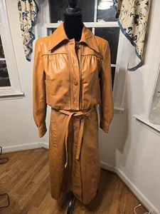 Trench coat donna vintage Suburban Heritage in pelle con cintura taglia 8 anni 70 Vibes - Foto 1 di 16
