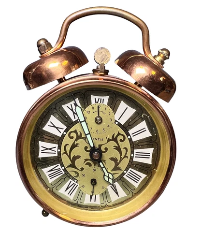 Vintage 1960s Kienzle Copper Color Two Bell Alarm Clock Works Cover