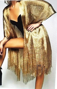 Comfortable PLUS SIZE W/Tassels Light Open Front GOLD Kimono TOP One Size - Bild 1 von 4