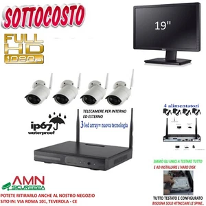 KIT VIDEOSORVEGLIANZA WIRELESS FULL HD 500g IP 4 TELECAMERE 2MP WIFI MONITOR 19 - Foto 1 di 2