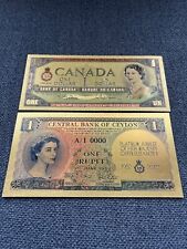 Gold Foil/Souvenir Canada + Ceylon Notes -Platinum Jubilee of Queen Elizabeth