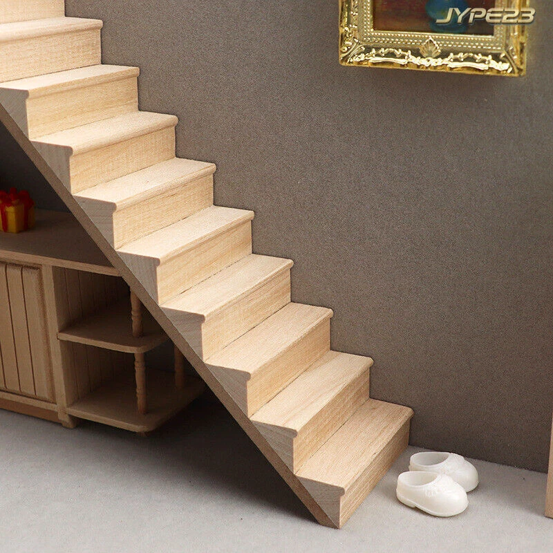 POFET Holz-Treppe Für Puppenhaus – 11 Stufen, Maßstab 1:12, 31 X 5,5 Cm, Zum Selbstgestalten