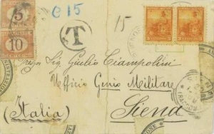 P0402 - ARGENTINA - POSTAL HISTORY - Libertad Sentada on CARD to ITALY - TAXED - Picture 1 of 1