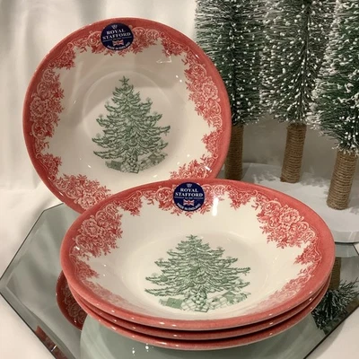ROYAL STAFFORD Red Green Christmas Tree 7.75” Bowl - Set of 4 *NEW*