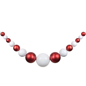 Northlight 6' Red and White Shiny and Matte Shatterproof Ball Christmas Swag - Picture 1 of 5