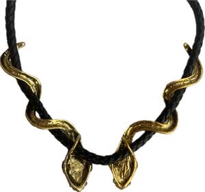 Snake Necklace Black leather Crystal Egyptian Revival Coiled made with Swarovski - Picture 1 of 16