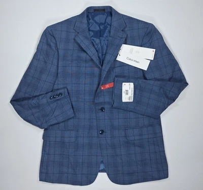 Chaqueta de traje ajustada Calvin Klein para hombre talla 44 azul regular lana a cuadros Foto 1 de 4