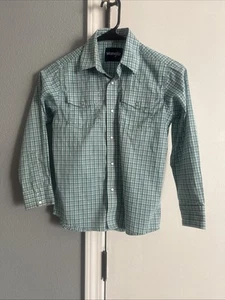 Wrangler Girl Size Med Pearl Snap Western Plaid Button Up Long Sleeve Shirt - Picture 1 of 9