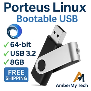 Porteus Linux 64-bit Live Bootable USB 3.2 (8GB) — Ultra-Light, Fast & Portable - Picture 1 of 4