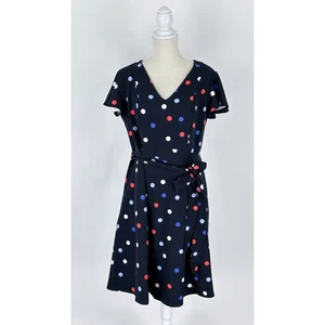 Lane Bryant Womens Polka Dot Retro Midi Dress Short Sleeve Size 12 New Navy Blue - Picture 1 of 9