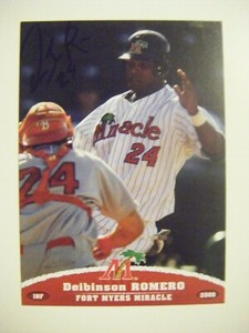 DEIBINSON ROMERO signed TWINS 2009 FORT MYERS MIRACLE baseball card AUTO YANKEES