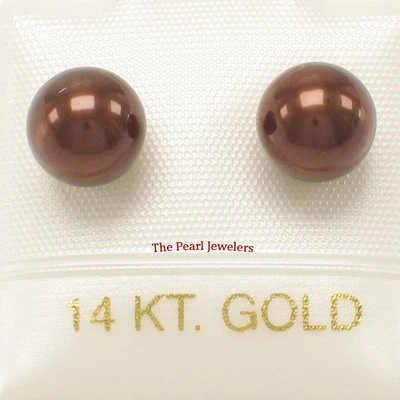 14k Yellow Gold High Luster Chocolate Cultured Pearl Stud Earrings - Image 1 of 4