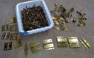 Huge Lot Brass/ Brass Coated Hardware Hinges, Door, Screws, Mixed Lot. Vintage - Picture 1 of 13