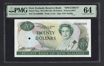New Zealand 20 Dollars ND(1981-85) P173as "Specimen" UNC Grade 64 - Image 1 of 2