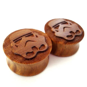 Organic Wood Storm Trooper Star Wars Plugs 2 Piece (1 Pair) (A/4/3/11) - Picture 1 of 2