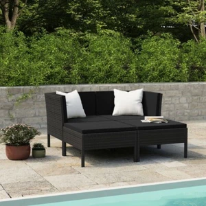 NNEVL 4 Piece Garden Lounge Set with Cushions Poly Rattan Black - Picture 1 of 6