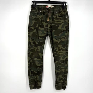 Levis Boys Size 8 Jogger Pants Green Camouflage Drawstring Pockets Bleach Spots - Picture 1 of 12