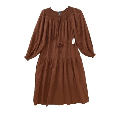 Old Navy Peasant Dress Smocked Tiered Woman's M Brown Fit & Flare Long Sleeve - Image 1 of 4