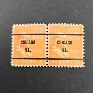 SCOTT # 803 -  Pair of Double Line Precancel CHICAGO , ILL FRANKLIN Stamps  F/VF - Picture 1 of 5