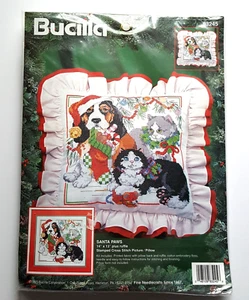 Bucilla Christmas Cat Dog Cross Stitch Kit SANTA PAWS Stamped 83245 NEW - Picture 1 of 5