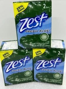 Lot Of 6 Zest Soothing Aloe Hyper Hydrating Bar Soaps - 3 Two Packs 4oz Each - Picture 1 of 4