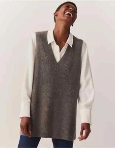 Neu mit Etikett The White Company Longline-Tanktop mit V-Ausschnitt, muskatgrau, X-Small, UVP 110 £ - Bild 1 von 5